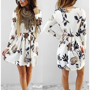 Long Sleeve White Floral Dress